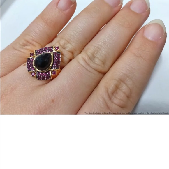 Onyx cabochon with rubies 14K gold - Picture 7 of 7